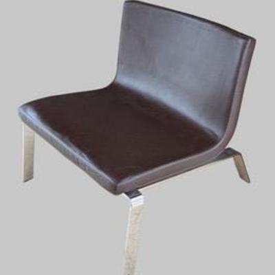  Blu Dot Brown Leather Stella Lounge Chair with Chrome Legs