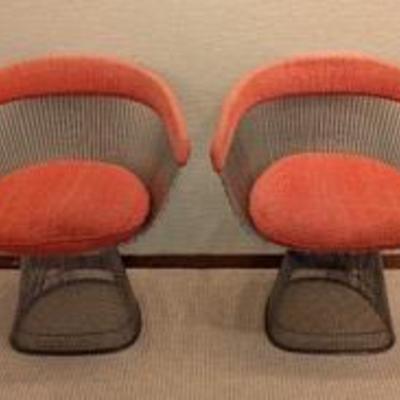 Pair of Vintage Knoll Platner Armchairs with Orange Fabric