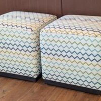 Pair of Lee Industries Upholstered Ottomans 

Pair of Lee Industries ottomans featuring a colorful zigzag patterned upholstery. Each...