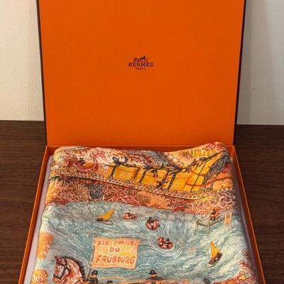 Hermes Les Folies du Faubourg Silk Scarf with Box