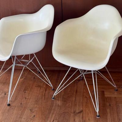 Pair of Eames Molded  Armchairs by Vitra with Eiffel Tower Base