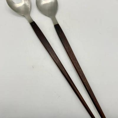 (2) Mid-Century Modern Teak Wood MCM Salad Servers — Minimalist Scandinavian Design
