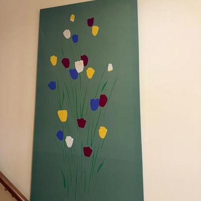 54” Fabric Floral Art — Stylized Tulip Bouquet