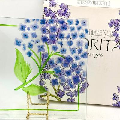 13” Hydrangea Platter Handpainted Mouth blown Glass