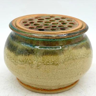 Pottery Floral Frog Vase