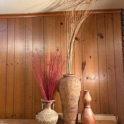 (3) Ceramic vases with dried grasses