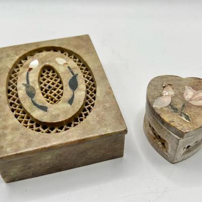(2) Stone Jewelry Boxes with Floral Inlay