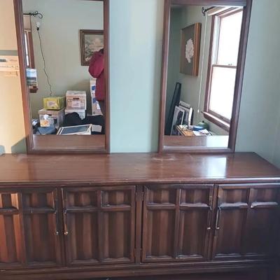 Mid-Century Wooden Dresser with Two Mirrors