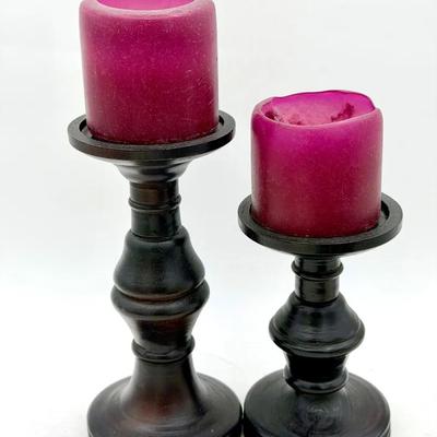 (2) Moroccan Wood Pillar Candle Holders 