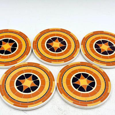 (5) Orange Mosaic Drink Coasters