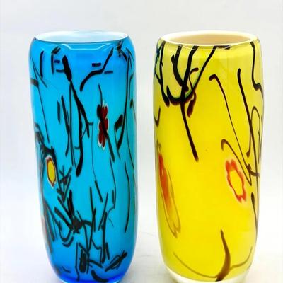 (2) Eastern Art Glass Vases