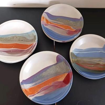 Set of (12) Bonnema Potters Colorful Handmade 9.25” Ceramic Plates