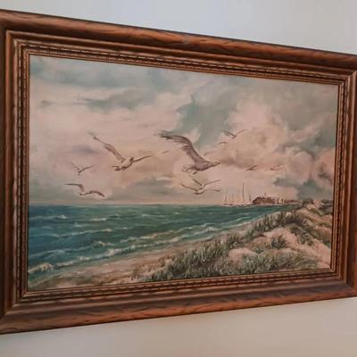 Seaside Landscape Painting, Signed H. Sonntag