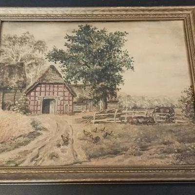 Farm Landscape Painting Signed H. Sonntag 1948