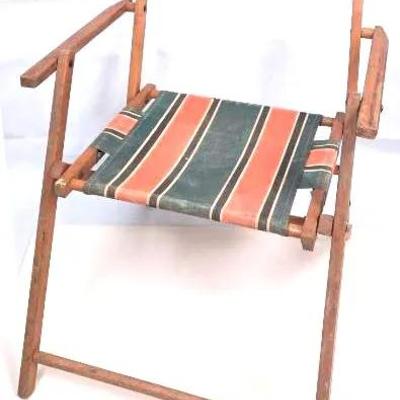 Classic Wooden and Canvas Striped Folding Chair