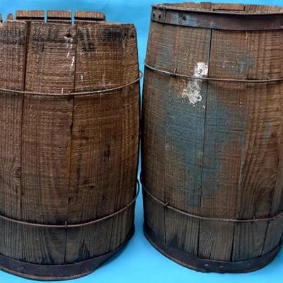 Pair of Vintage Wooden Barrels