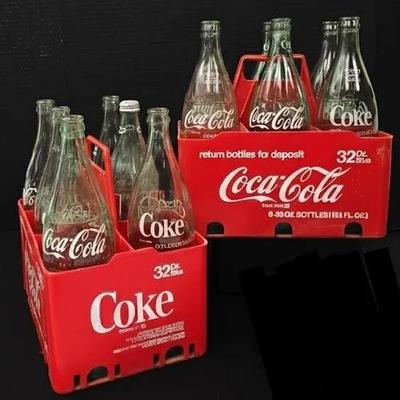 "Coca-Cola" Glass Bottles With Plastic Carrier