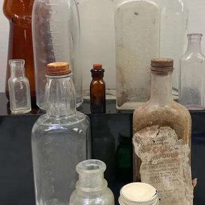 Vintage Apothecary Bottle, Fig Syrup, Cork Tops, Embossed and Labeled Glass