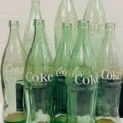 Vintage "Coca-Cola" Bottle Bundle of Green Glass Embossed and Printed