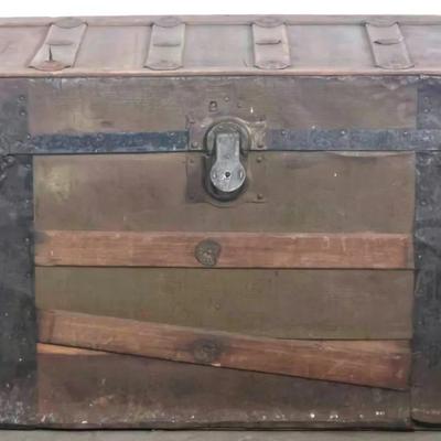 Vintage Slatted Wooden Trunk