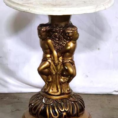 Hollywood Regency Cherub Pedestal Side Table
