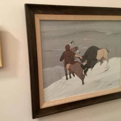 Sale Photo Thumbnail #172: Native american painting buffalo hunter by robert redbird