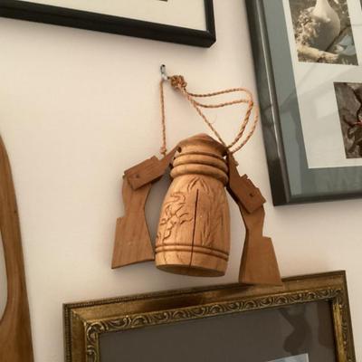 Sale Photo Thumbnail #137: Hand carved wooden folk art cow bell