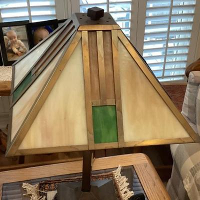 Sale Photo Thumbnail #22: Mission style slag glass table lamp