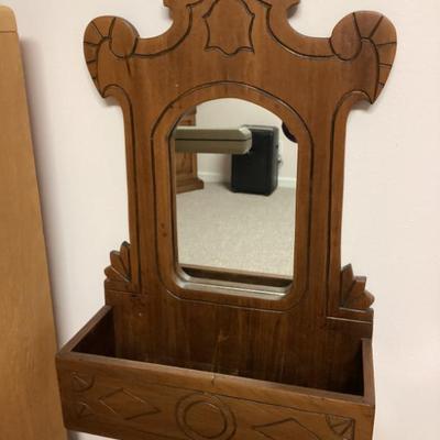 Sale Photo Thumbnail #183: Vintage eastlake style walnut wall mounted shaving mirror and cabinet