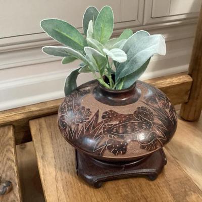 Sale Photo Thumbnail #85: Terracotta squat vase signed from nicaragua