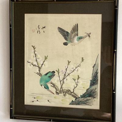Sale Photo Thumbnail #102: Chinese watercolor depicting birds on a flowering branch