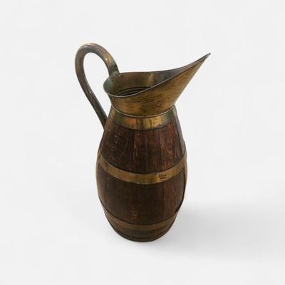 Antique brass bound milk pitcher  21"h x 15" wide at handle