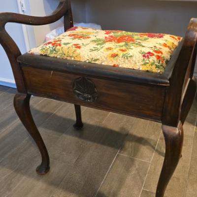 Antique stool with tapestry upholstery, England circa 1890
