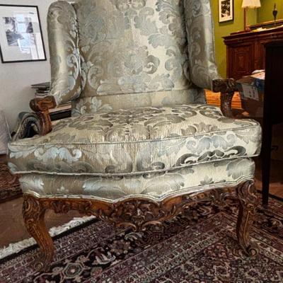 Pair of French Regence bergere chairs, carved walnut