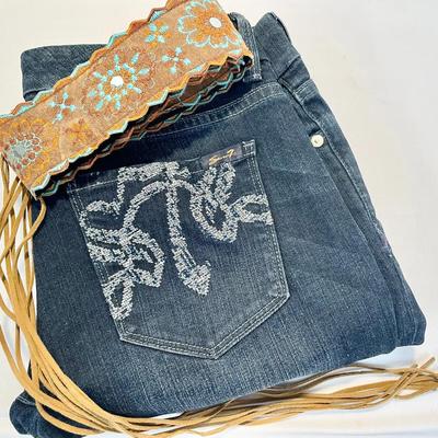 Women’s Sevens Stretch Jeans Size 10 With Embroidered Tassel Belt 29.5”