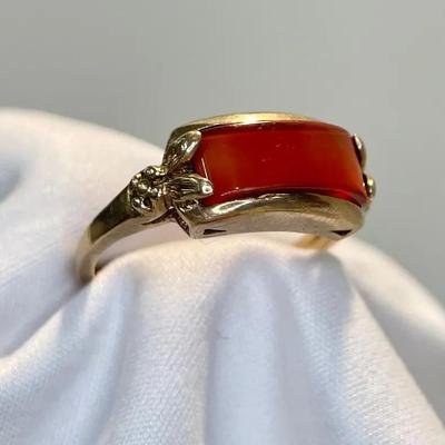 10K Gold Carnelian Vintage Art Deco Ring Size 5.75 (2.6g)
