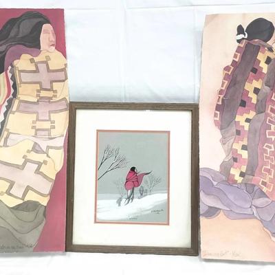 Three Native American–Themed Watercolor Works ("KLAR" & "E. Joshua Jr.")