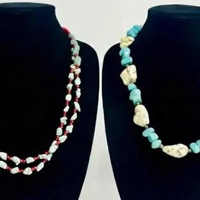 Navajo Double Strand & Turquoise Howlite 925 Necklaces 