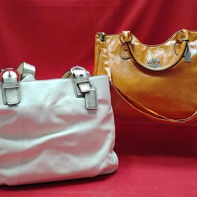 Lot of 2 Coach Leather Handbags - White & Tan Totes