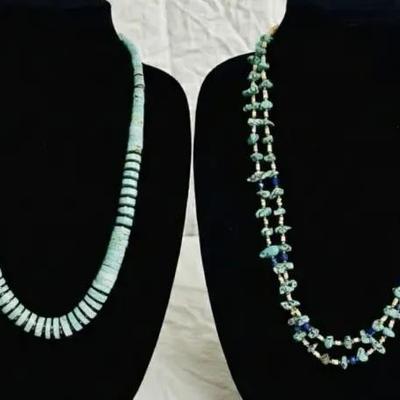 Native American Multi-Strand Turquoise & Lapis And Navajo Graduated Turquoise Necklaces