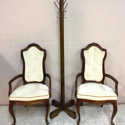 Vintage Drexel Heritage Armchairs (Pair) + Solid Wood Coat Rack