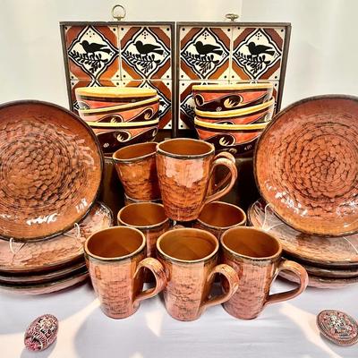 18-Pc Matching Plates & Mugs By Neiman Marcus, Pair Of Vintage Herb Planters And More