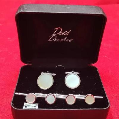 David Donahue Mother of Pearl Cufflink & Stud Set - Sterling Silver