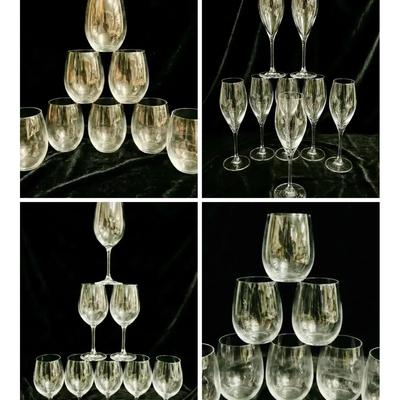 32-pc Set Riedel Crystal Stemless Wine Glasses / Stemmed Wine & Champagne Glasses (8 of each) 