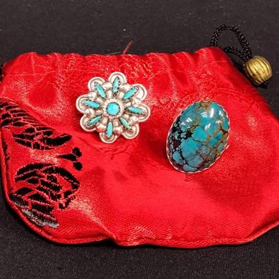 Vintage Sterling Silver Turquoise Ring Lot - Native American Style - Sizes 5.5 & 7