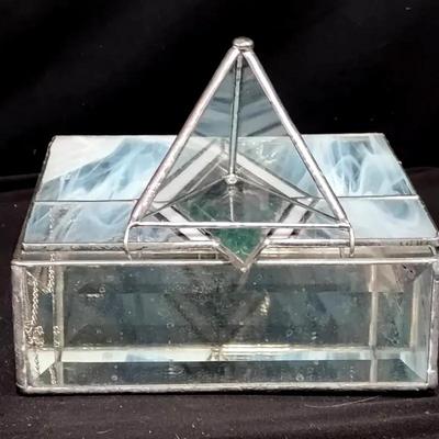 Vintage Handmade Stained Glass Trinket Box & Geometric Suncatcher Set