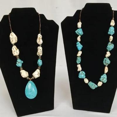 Native American Two Turquoise Necklaces- Large Pendant & Nuggets 