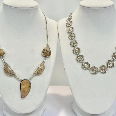 Mexican Sterling Daisy Necklace W/ Native American Inspired Jasper Necklace