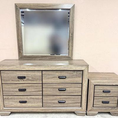 Rustic Grey Wood Dresser with Mirror & Matching Nightstand