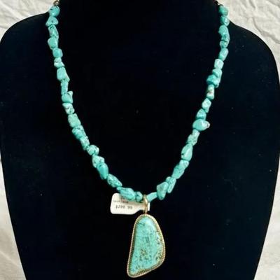 Turquoise Nugget Necklace with Sterling Silver Turquoise Pendant